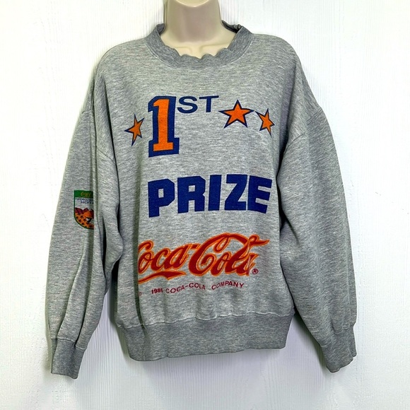 Coke Cola - 1986 Vintage Thoroughbreds Lucky Boy 1St Prize Graphic Sweatshirt M - Picture 1 of 10